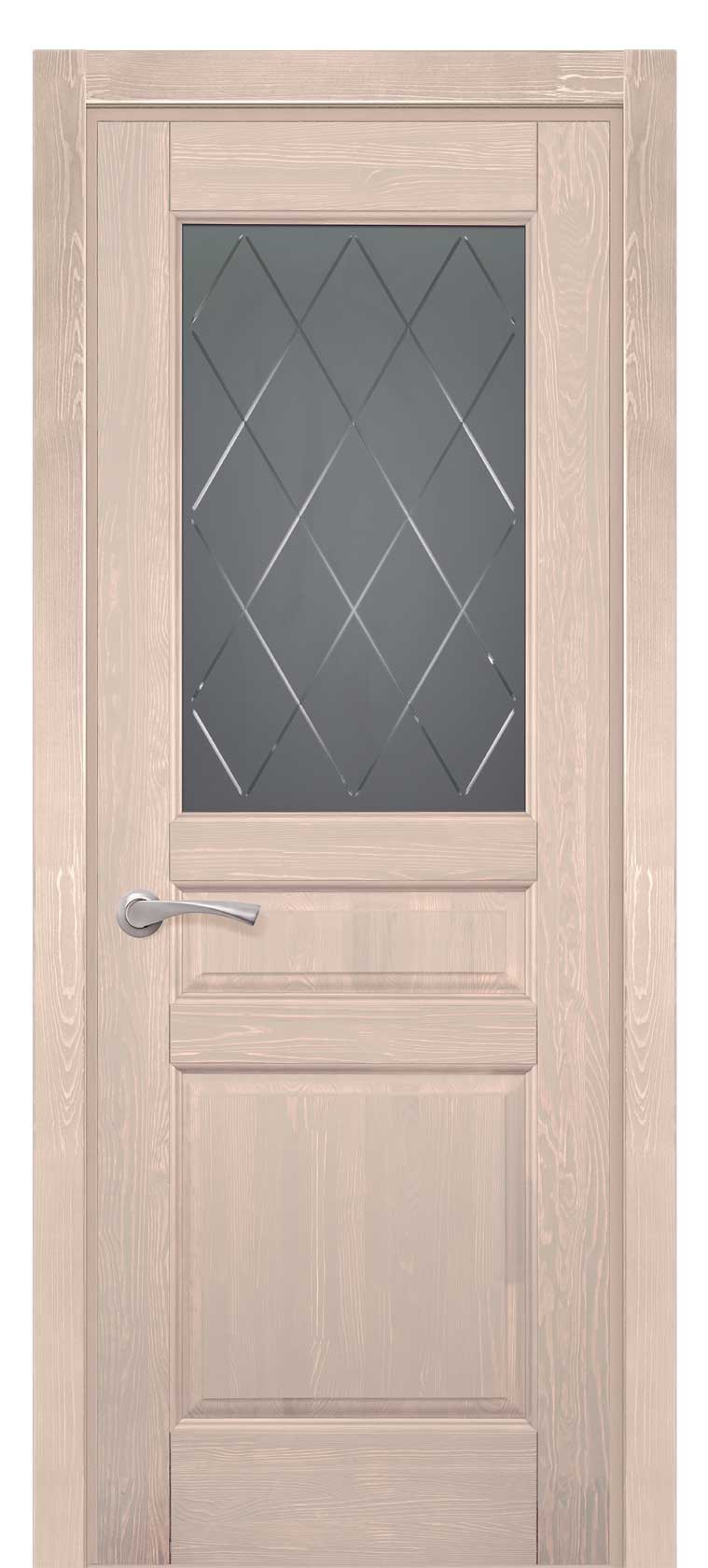 Межкомнатная дверь Валенсия остекленная из массива сосны, цвет Крем